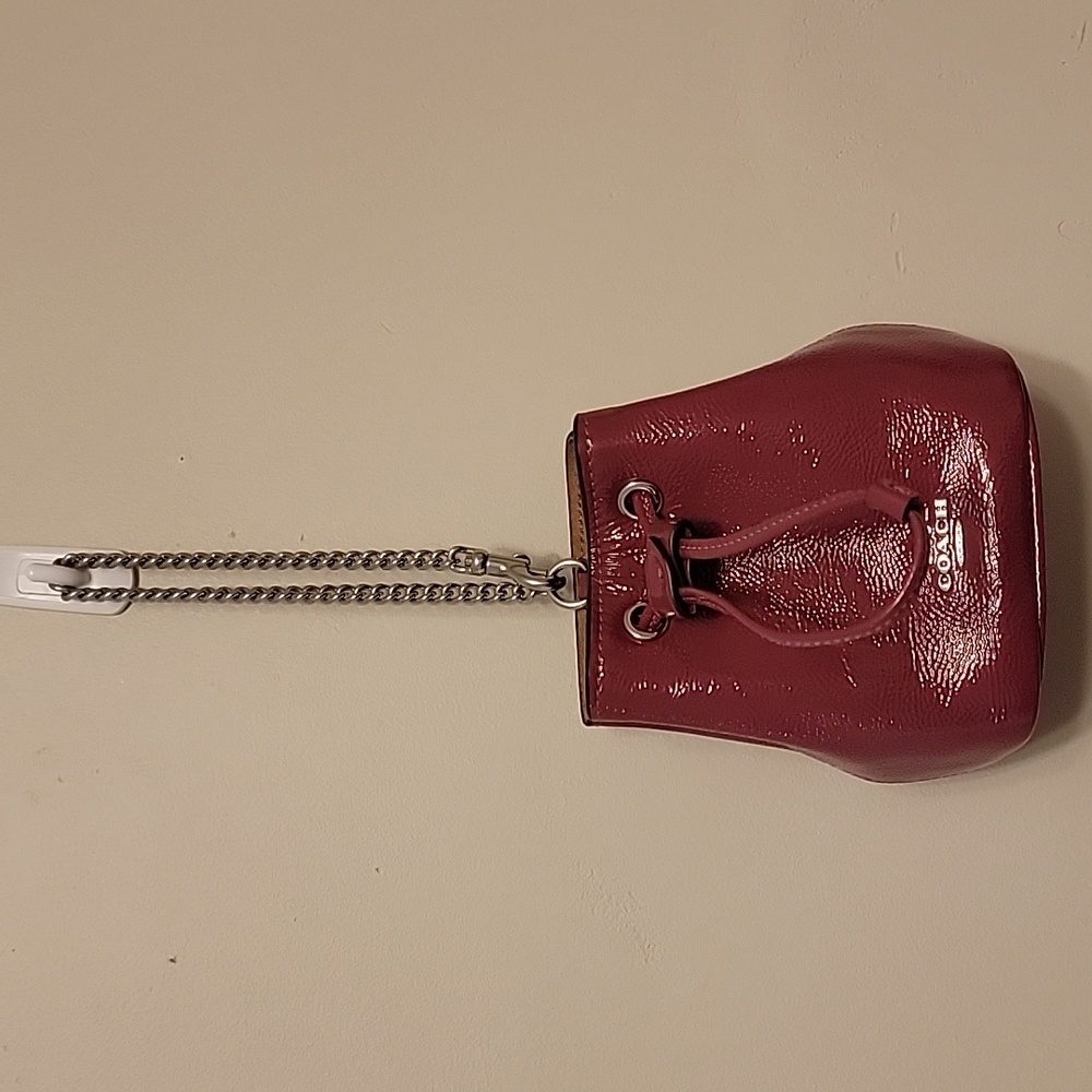 Coach Pink/Silver Mini Bucket Drawstring Wristlet with Textured Leather NWOT